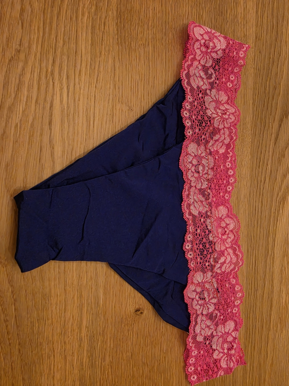 Beach Bunny Navy Bikini Briefs with Hot Pink Lace Waistband - Picture 3 of 7